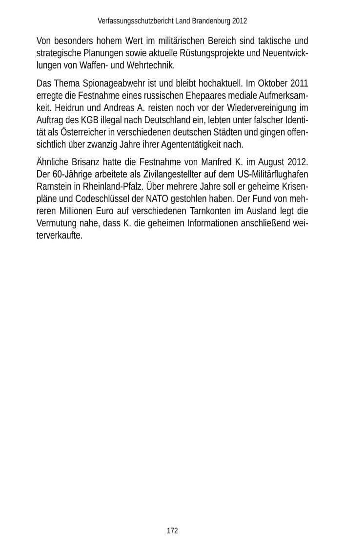 Seite 172 des Verfassungsschutzbericht 2012 Brandenburg