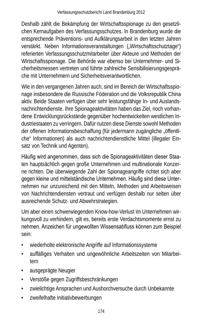 Seite 174 des Verfassungsschutzbericht 2012 Brandenburg