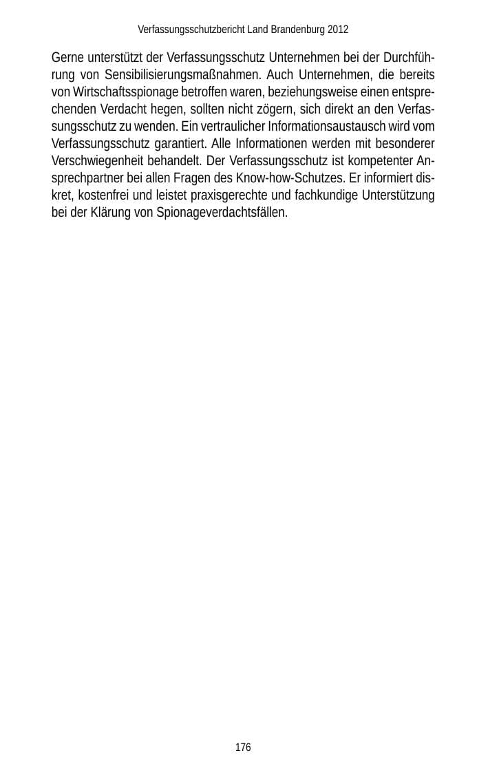Seite 176 des Verfassungsschutzbericht 2012 Brandenburg