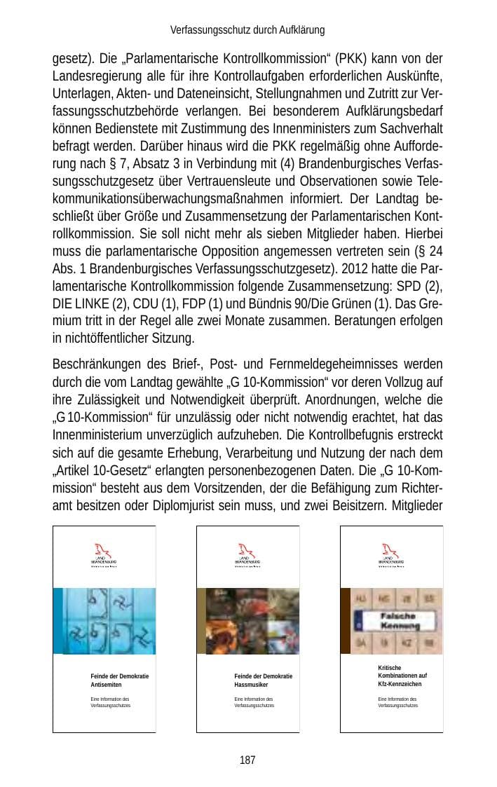 Seite 187 des Verfassungsschutzbericht 2012 Brandenburg