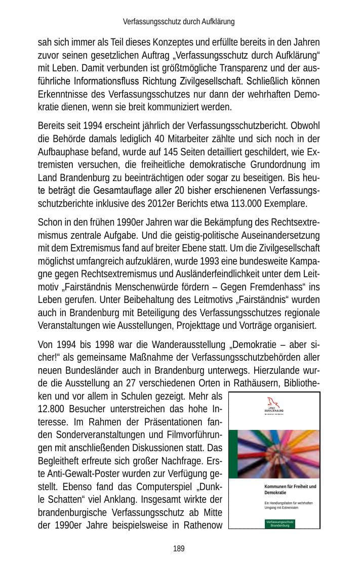 Seite 189 des Verfassungsschutzbericht 2012 Brandenburg