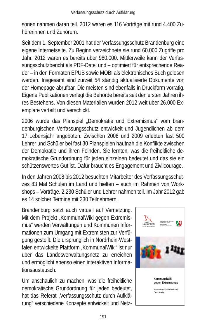 Seite 191 des Verfassungsschutzbericht 2012 Brandenburg