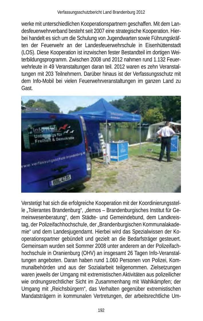 Seite 192 des Verfassungsschutzbericht 2012 Brandenburg
