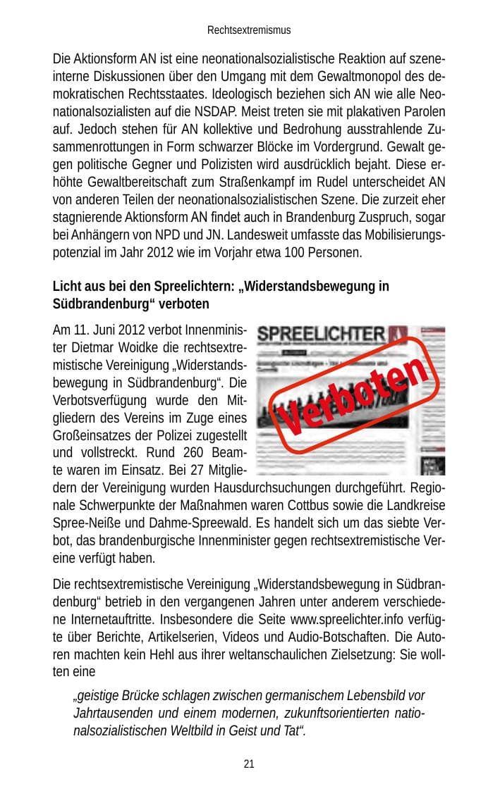 Seite 21 des Verfassungsschutzbericht 2012 Brandenburg