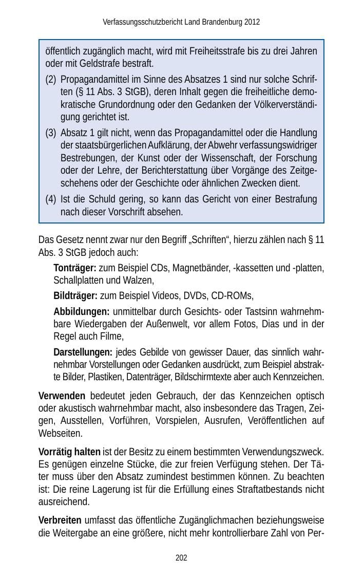 Seite 202 des Verfassungsschutzbericht 2012 Brandenburg