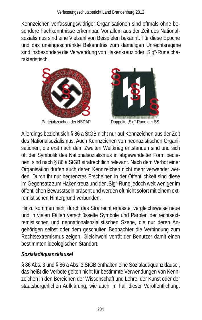 Seite 204 des Verfassungsschutzbericht 2012 Brandenburg