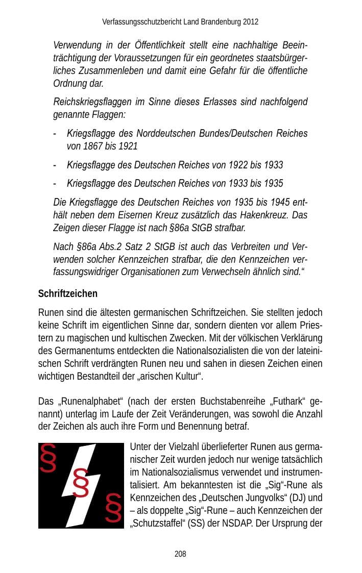 Seite 208 des Verfassungsschutzbericht 2012 Brandenburg