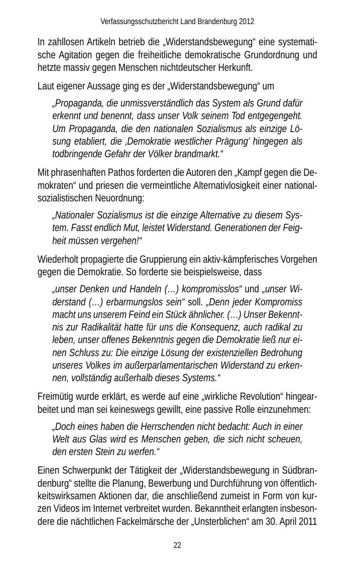 Seite 22 des Verfassungsschutzbericht 2012 Brandenburg