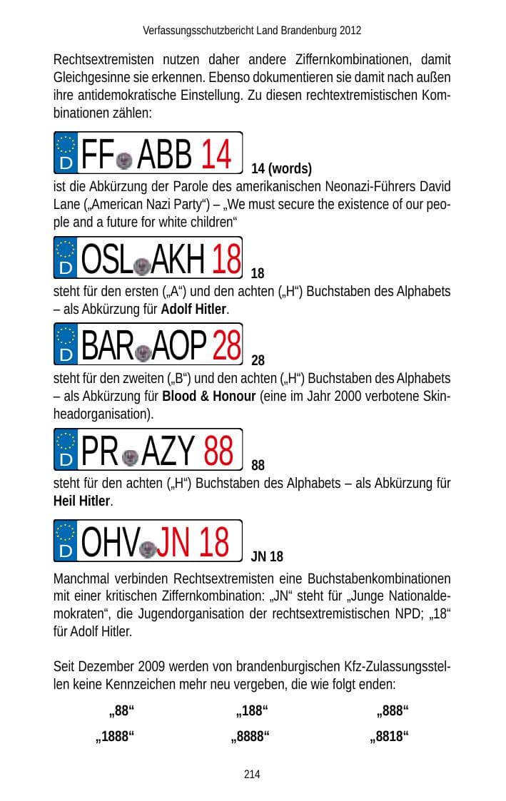 Seite 214 des Verfassungsschutzbericht 2012 Brandenburg