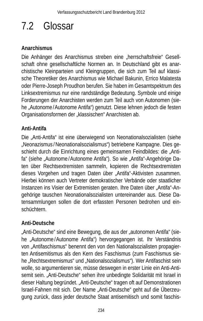 Seite 234 des Verfassungsschutzbericht 2012 Brandenburg