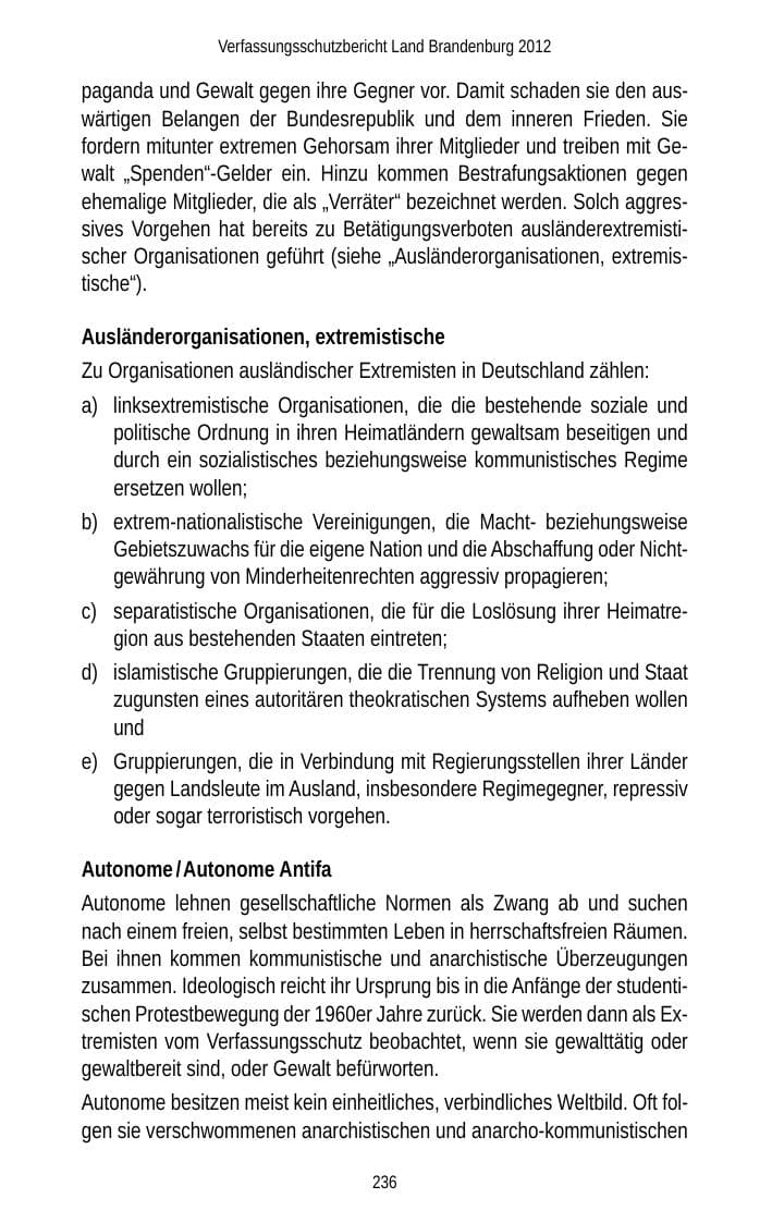 Seite 236 des Verfassungsschutzbericht 2012 Brandenburg