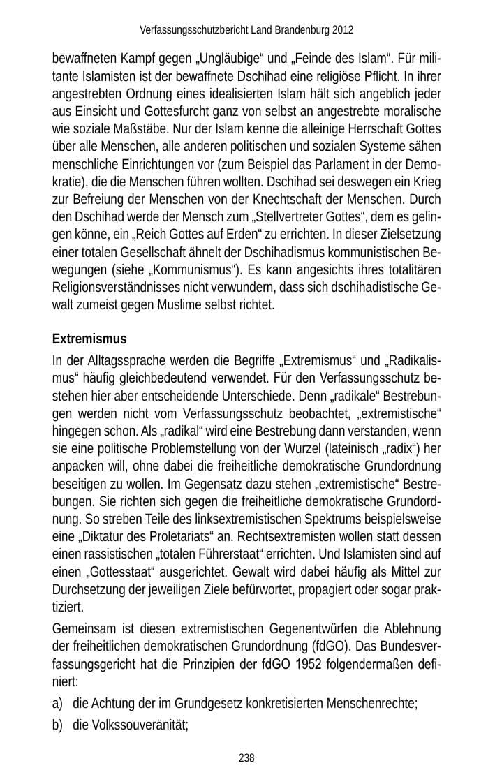 Seite 238 des Verfassungsschutzbericht 2012 Brandenburg