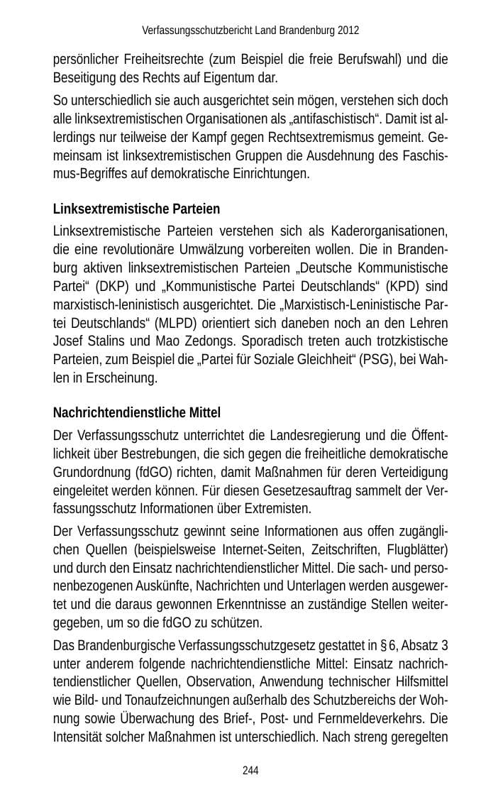 Seite 244 des Verfassungsschutzbericht 2012 Brandenburg