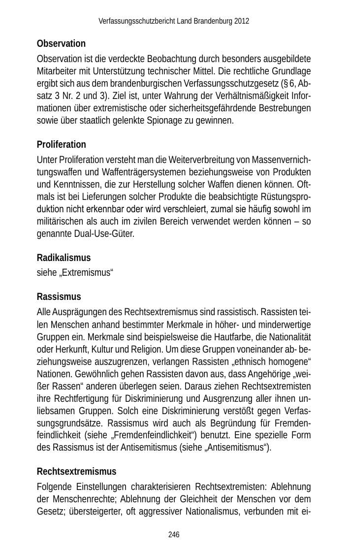Seite 246 des Verfassungsschutzbericht 2012 Brandenburg