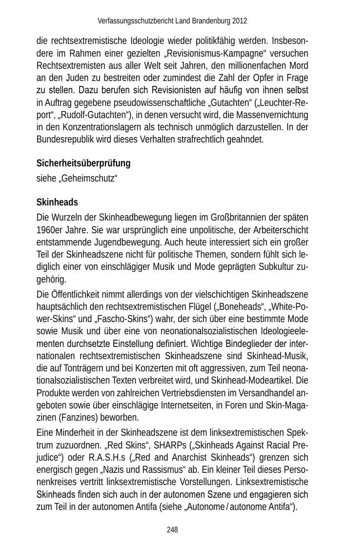 Seite 248 des Verfassungsschutzbericht 2012 Brandenburg
