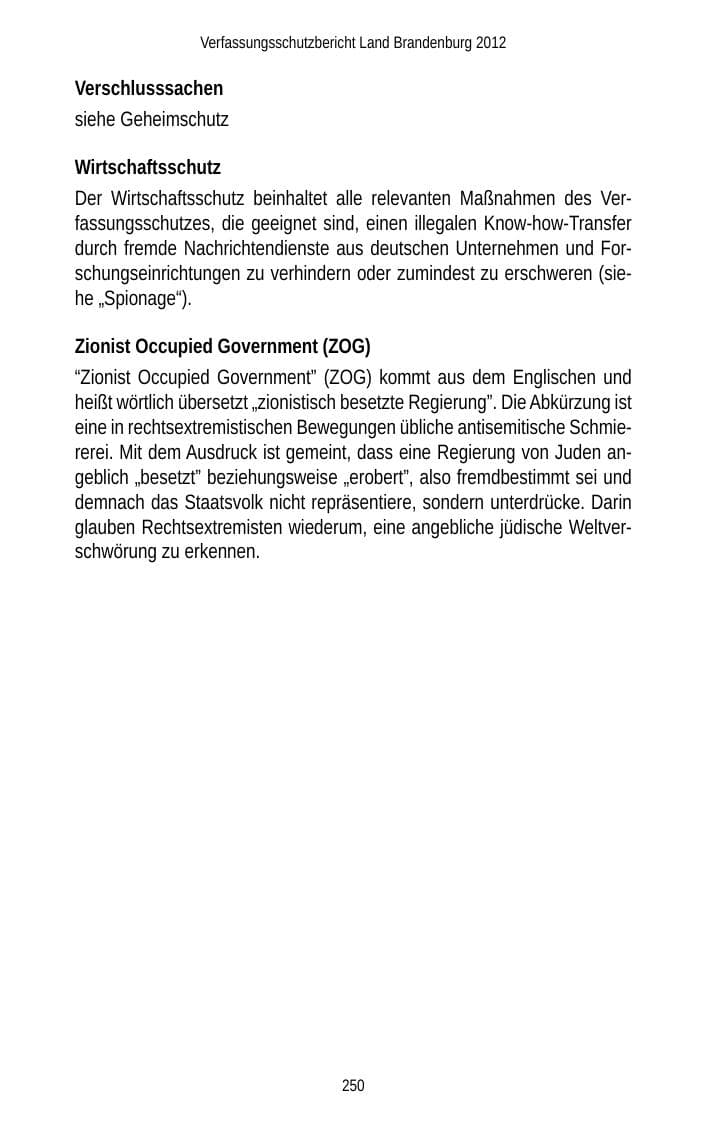 Seite 250 des Verfassungsschutzbericht 2012 Brandenburg