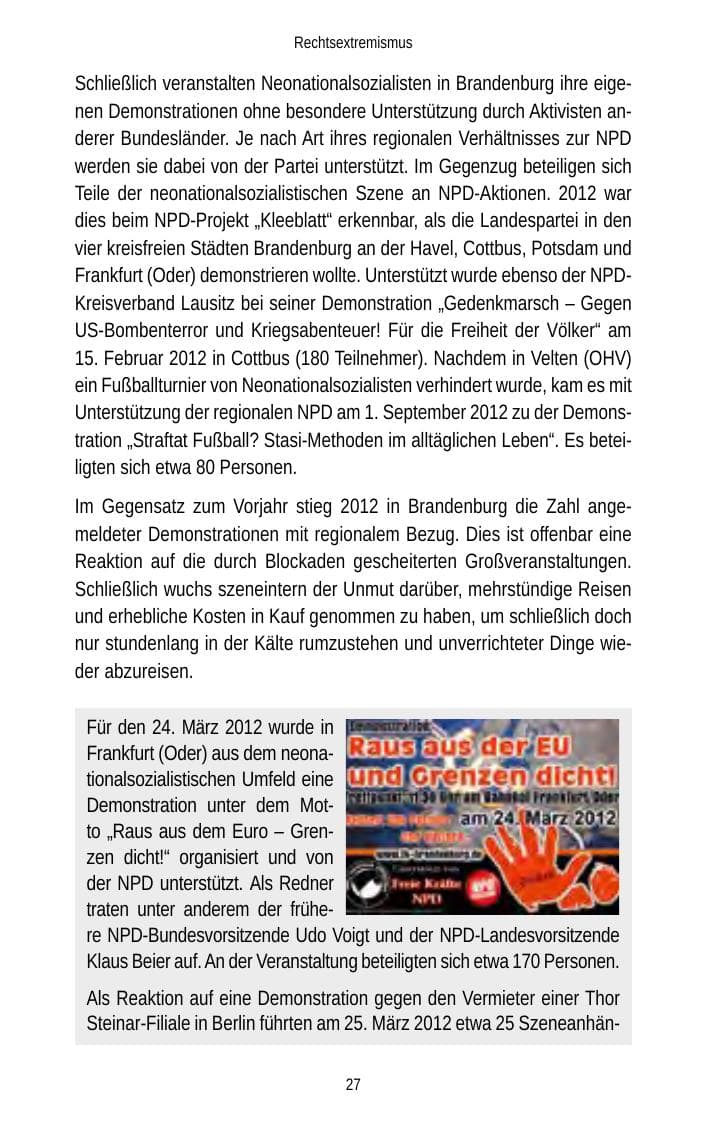 Seite 27 des Verfassungsschutzbericht 2012 Brandenburg
