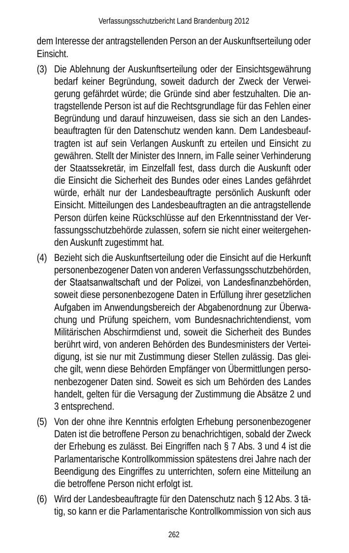 Seite 262 des Verfassungsschutzbericht 2012 Brandenburg