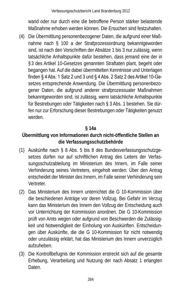 Seite 264 des Verfassungsschutzbericht 2012 Brandenburg