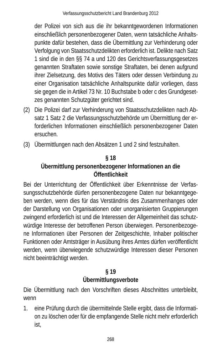 Seite 268 des Verfassungsschutzbericht 2012 Brandenburg