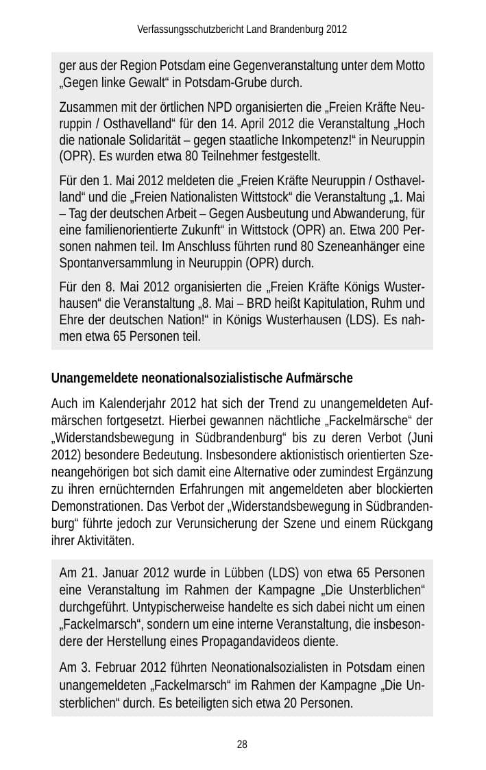 Seite 28 des Verfassungsschutzbericht 2012 Brandenburg