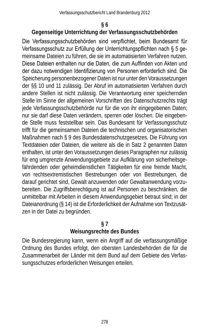 Seite 278 des Verfassungsschutzbericht 2012 Brandenburg