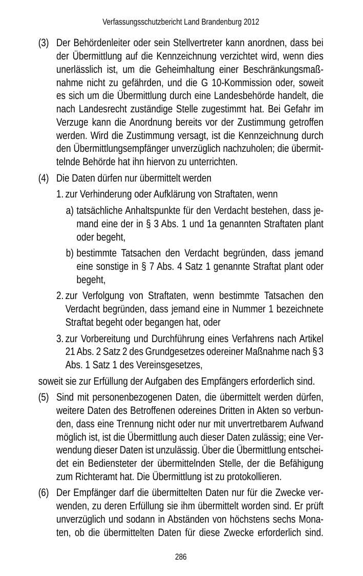 Seite 286 des Verfassungsschutzbericht 2012 Brandenburg