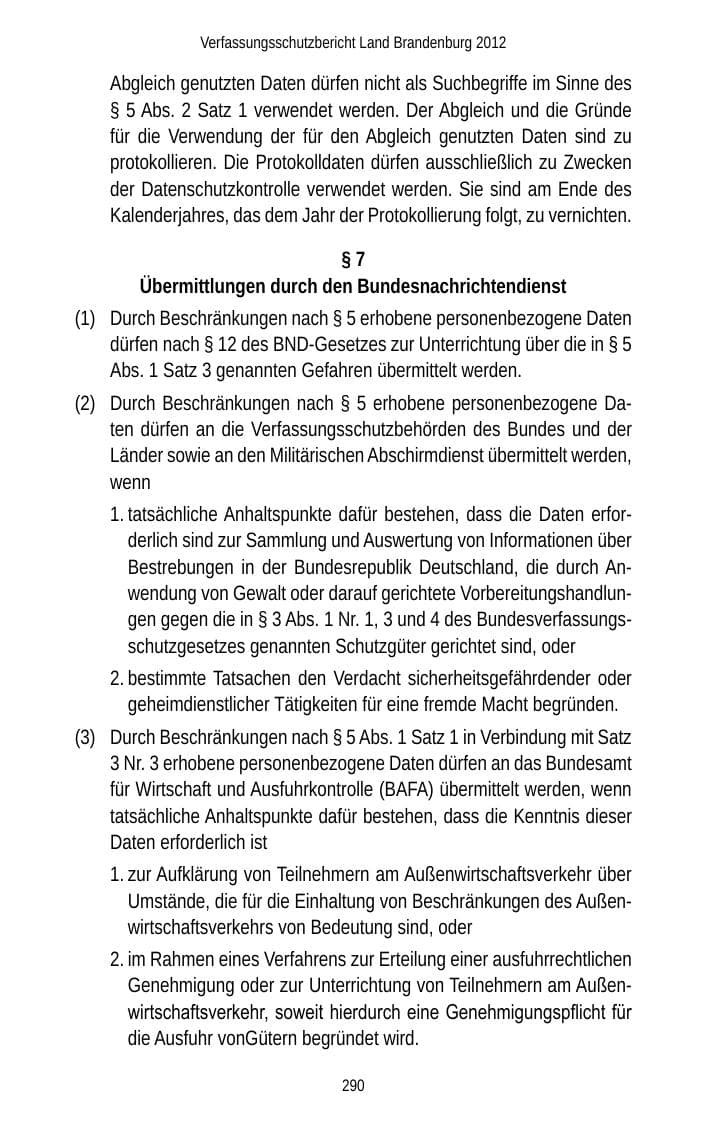 Seite 290 des Verfassungsschutzbericht 2012 Brandenburg