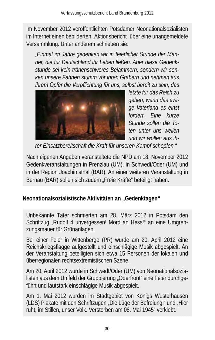 Seite 30 des Verfassungsschutzbericht 2012 Brandenburg