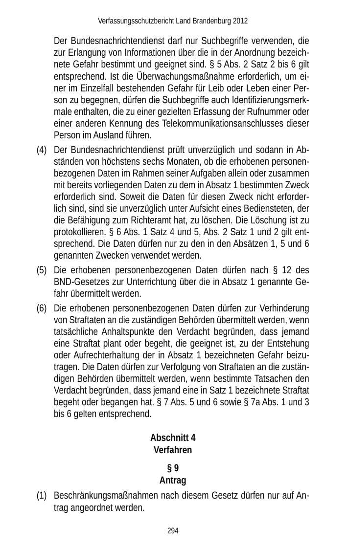 Seite 294 des Verfassungsschutzbericht 2012 Brandenburg