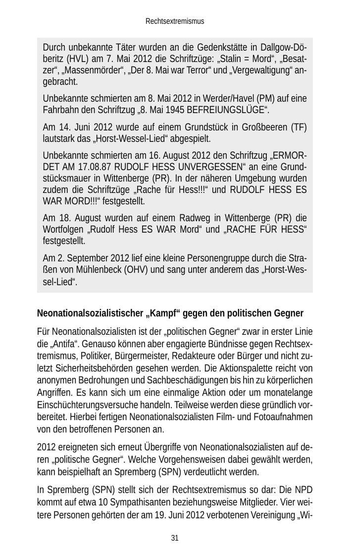 Seite 31 des Verfassungsschutzbericht 2012 Brandenburg