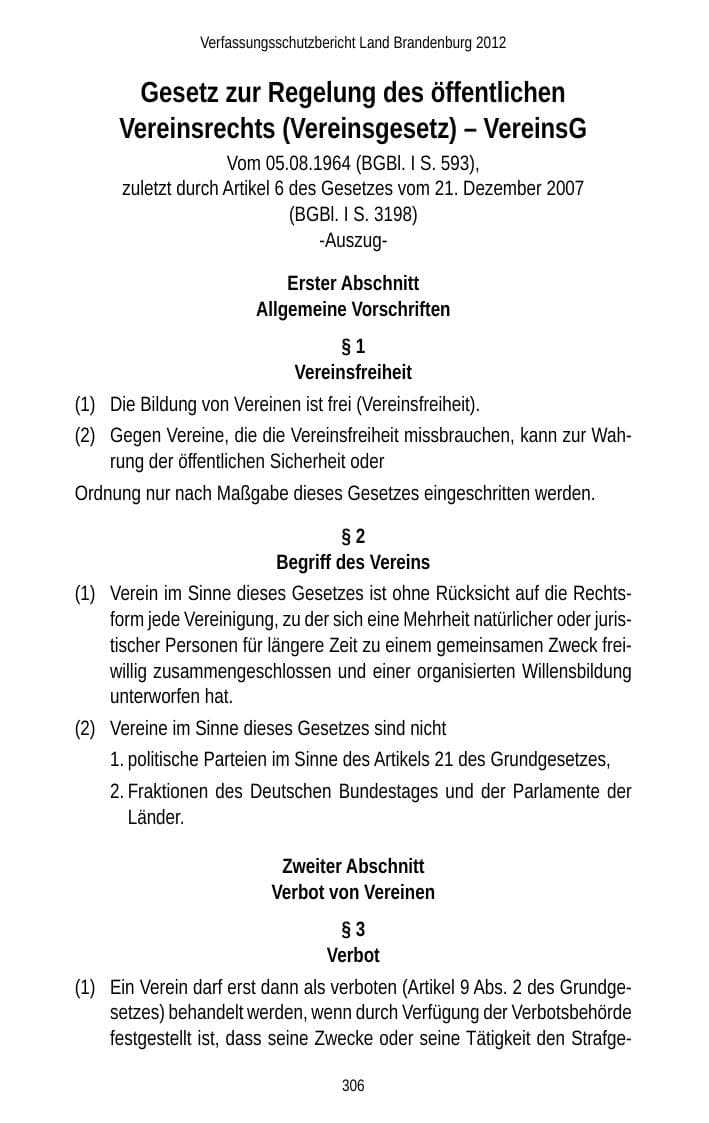 Seite 306 des Verfassungsschutzbericht 2012 Brandenburg