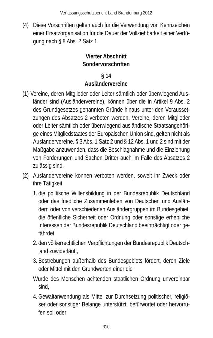 Seite 310 des Verfassungsschutzbericht 2012 Brandenburg