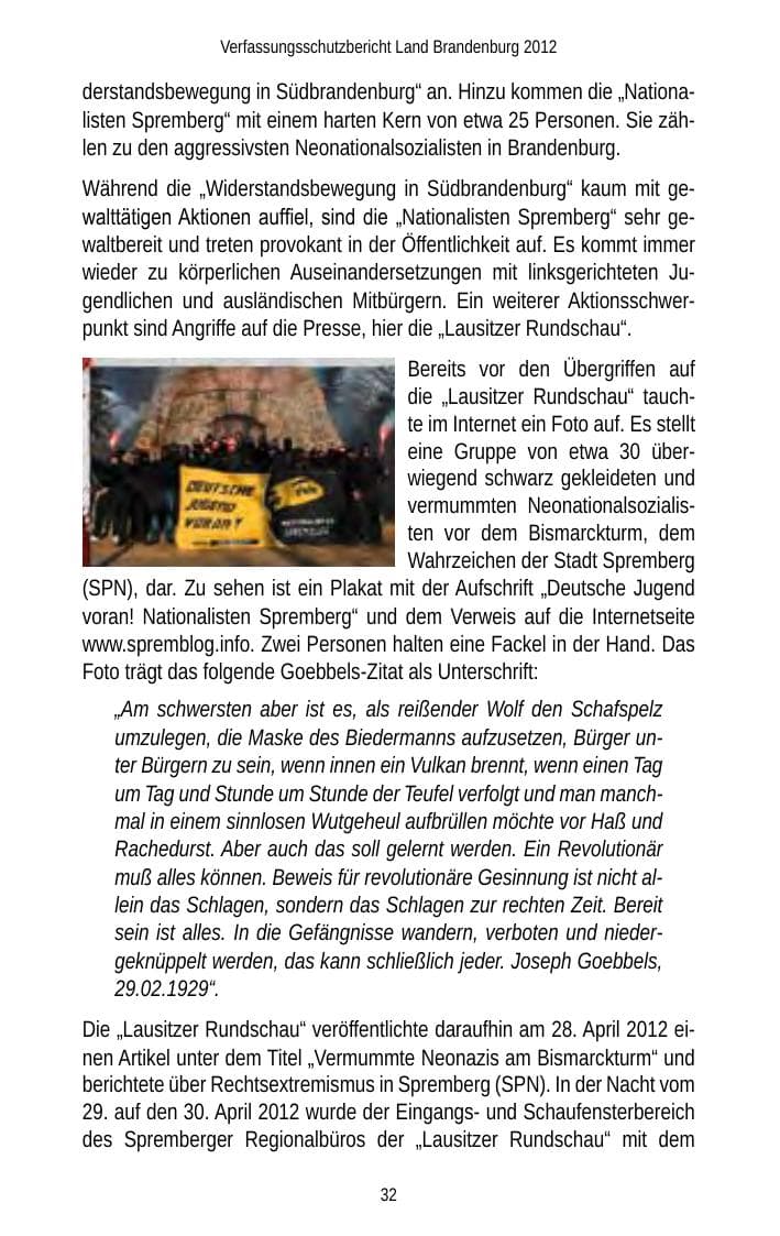 Seite 32 des Verfassungsschutzbericht 2012 Brandenburg