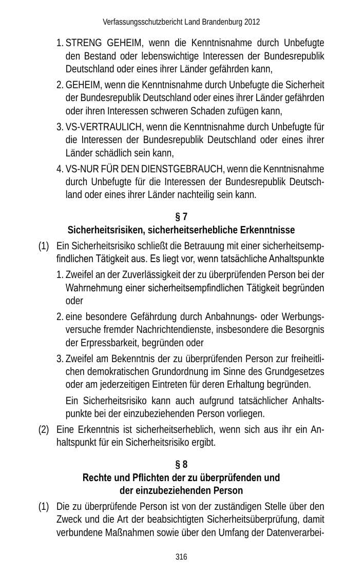 Seite 316 des Verfassungsschutzbericht 2012 Brandenburg