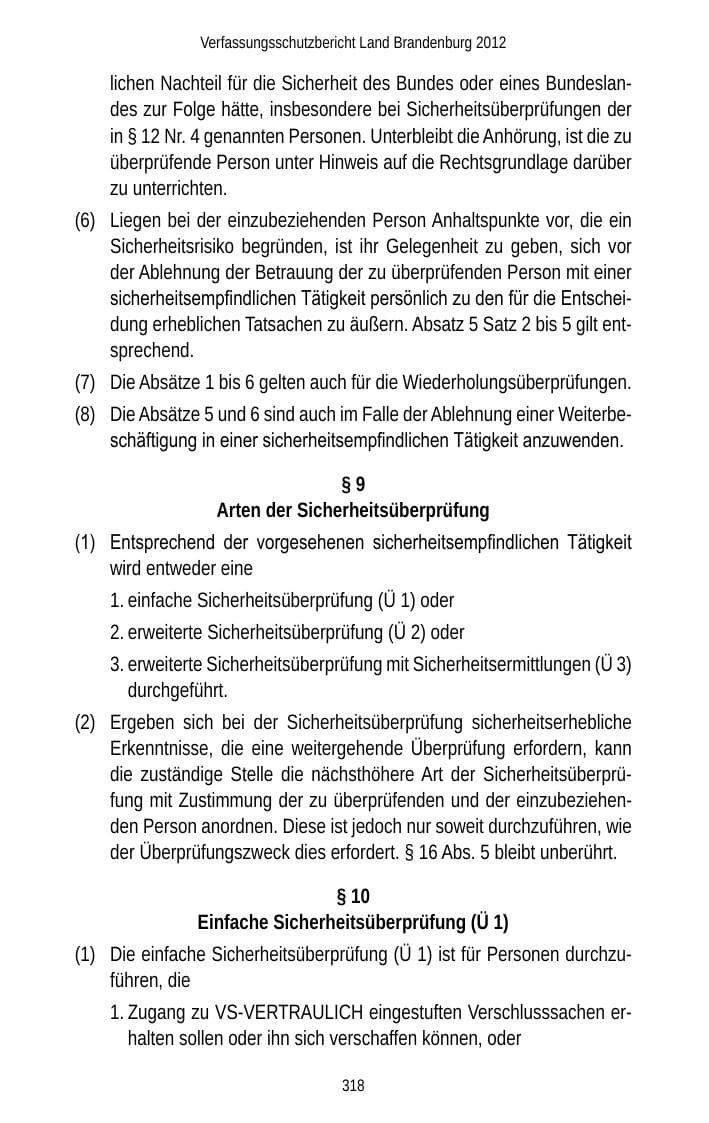 Seite 318 des Verfassungsschutzbericht 2012 Brandenburg