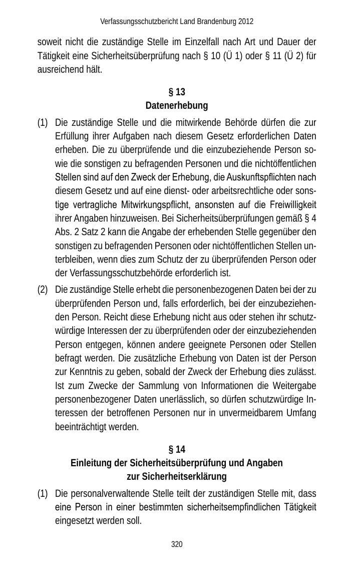Seite 320 des Verfassungsschutzbericht 2012 Brandenburg
