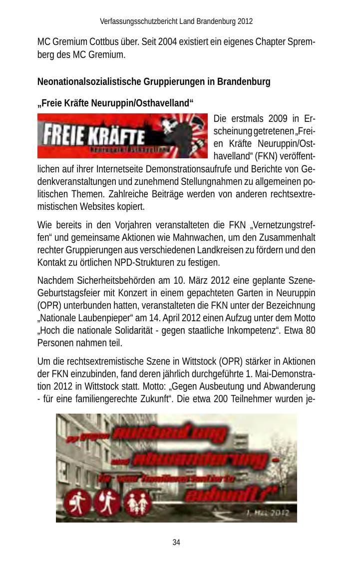 Seite 34 des Verfassungsschutzbericht 2012 Brandenburg