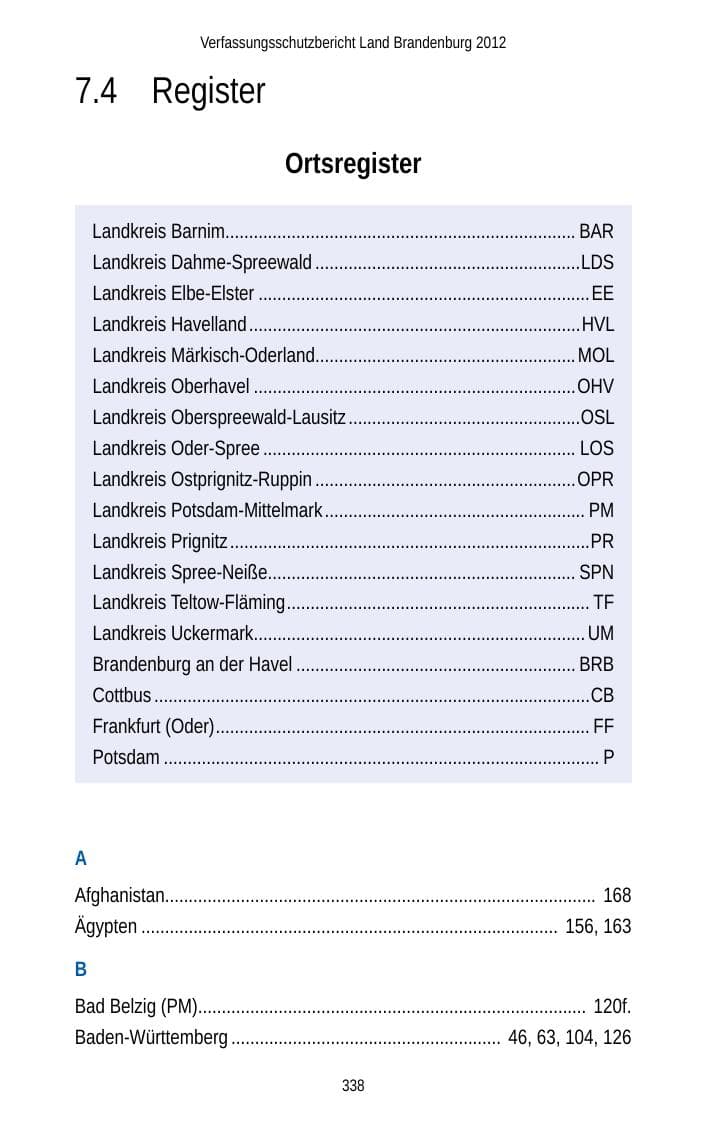 Seite 338 des Verfassungsschutzbericht 2012 Brandenburg