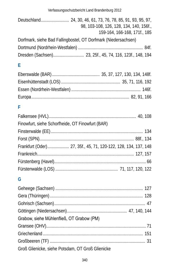 Seite 340 des Verfassungsschutzbericht 2012 Brandenburg