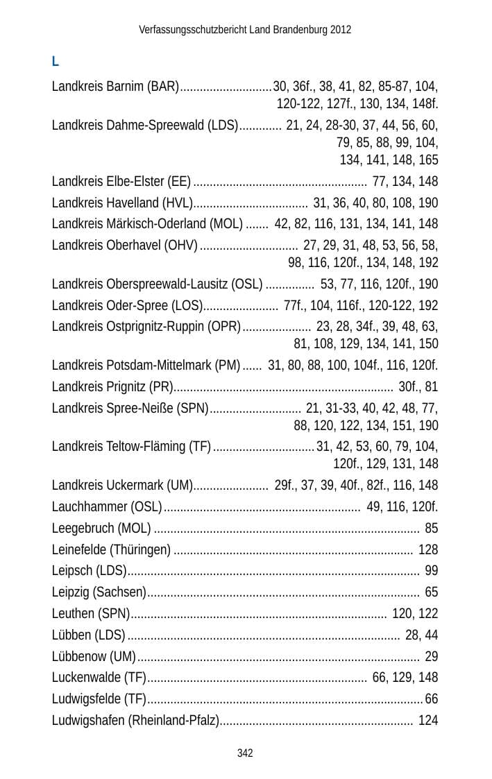 Seite 342 des Verfassungsschutzbericht 2012 Brandenburg