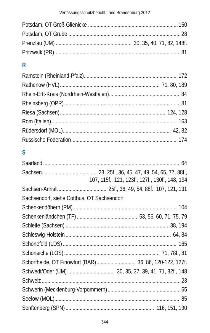 Seite 344 des Verfassungsschutzbericht 2012 Brandenburg