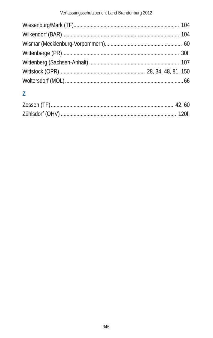 Seite 346 des Verfassungsschutzbericht 2012 Brandenburg