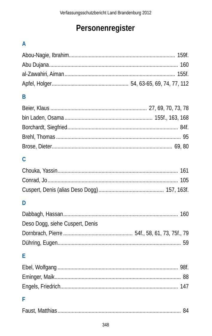 Seite 348 des Verfassungsschutzbericht 2012 Brandenburg
