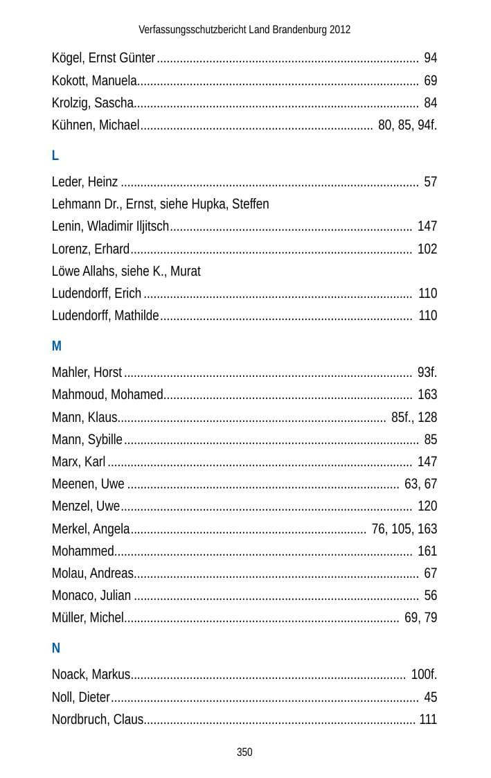 Seite 350 des Verfassungsschutzbericht 2012 Brandenburg