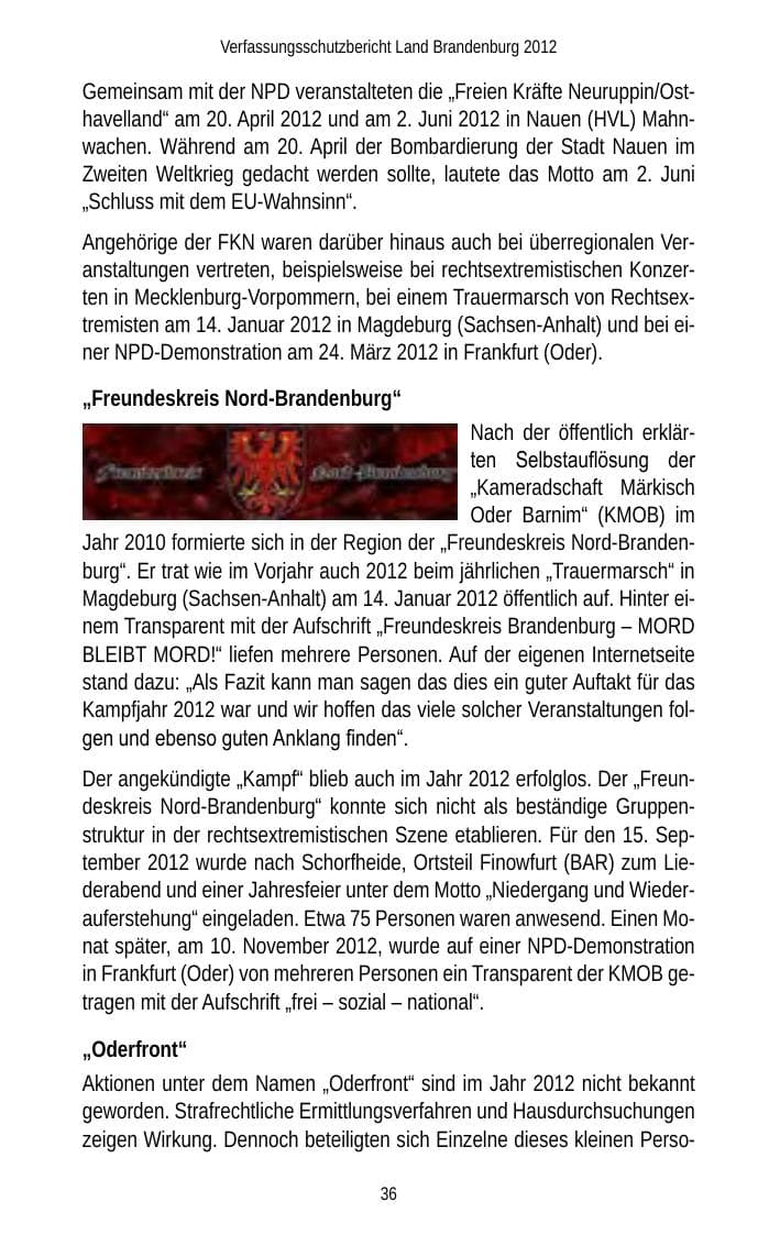 Seite 36 des Verfassungsschutzbericht 2012 Brandenburg