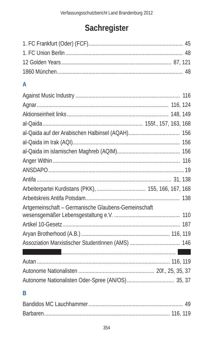 Seite 354 des Verfassungsschutzbericht 2012 Brandenburg