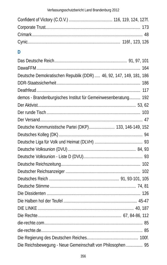 Seite 356 des Verfassungsschutzbericht 2012 Brandenburg