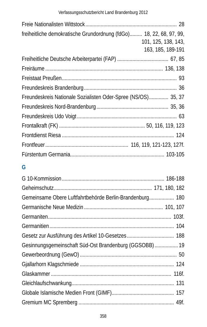 Seite 358 des Verfassungsschutzbericht 2012 Brandenburg