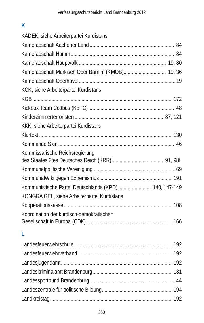 Seite 360 des Verfassungsschutzbericht 2012 Brandenburg